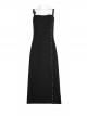 Punk Dark Simple A Version Slit Metal Buttonhole Decoration Knitting Long Slip Dress