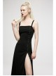 Punk Dark Simple A Version Slit Metal Buttonhole Decoration Knitting Long Slip Dress