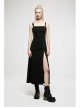 Punk Dark Simple A Version Slit Metal Buttonhole Decoration Knitting Long Slip Dress