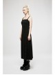 Punk Dark Simple A Version Slit Metal Buttonhole Decoration Knitting Long Slip Dress
