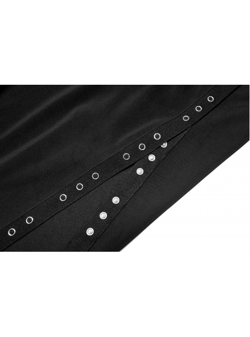 Punk Dark Simple A Version Slit Metal Buttonhole Decoration Knitting Long Slip Dress