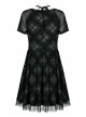 Mesh Stitching Knitting Puffy Hem Elastic Elastic Waistband Design Check Print Punk Short Sleeve Dress