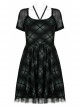 Mesh Stitching Knitting Puffy Hem Elastic Elastic Waistband Design Check Print Punk Short Sleeve Dress