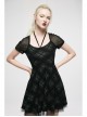 Mesh Stitching Knitting Puffy Hem Elastic Elastic Waistband Design Check Print Punk Short Sleeve Dress