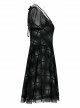 Mesh Stitching Knitting Puffy Hem Elastic Elastic Waistband Design Check Print Punk Short Sleeve Dress