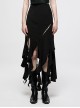 Black Irregular Multi-Piece  Ruffles Tassel Design Elasticity Cross-Rope Engraved Pendant Punk Long Skirt