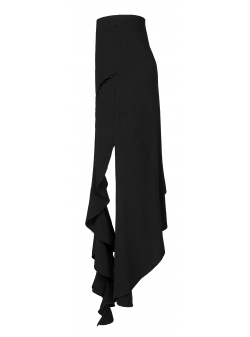Black Irregular Multi-Piece  Ruffles Tassel Design Elasticity Cross-Rope Engraved Pendant Punk Long Skirt