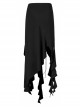 Black Irregular Multi-Piece  Ruffles Tassel Design Elasticity Cross-Rope Engraved Pendant Punk Long Skirt