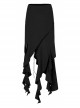 Black Irregular Multi-Piece  Ruffles Tassel Design Elasticity Cross-Rope Engraved Pendant Punk Long Skirt