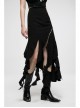 Black Irregular Multi-Piece  Ruffles Tassel Design Elasticity Cross-Rope Engraved Pendant Punk Long Skirt