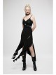 Black Irregular Multi-Piece  Ruffles Tassel Design Elasticity Cross-Rope Engraved Pendant Punk Long Skirt