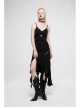 Black Irregular Multi-Piece  Ruffles Tassel Design Elasticity Cross-Rope Engraved Pendant Punk Long Skirt