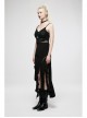 Black Irregular Multi-Piece  Ruffles Tassel Design Elasticity Cross-Rope Engraved Pendant Punk Long Skirt