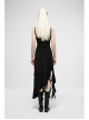 Black Irregular Multi-Piece  Ruffles Tassel Design Elasticity Cross-Rope Engraved Pendant Punk Long Skirt