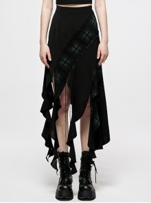Elasticity Irregular Pleated Ruffle Design Dark Engraved Pendant Punk Long Skirt