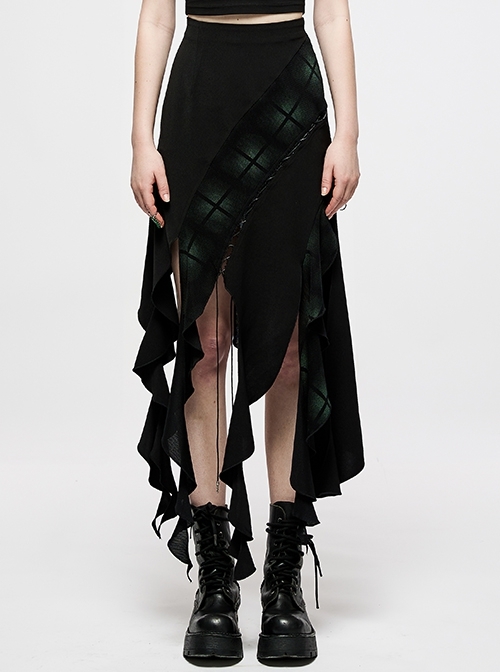 Elasticity Irregular Pleated Ruffle Design Dark Engraved Pendant Punk Long Skirt