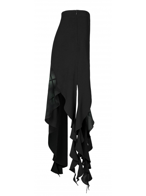 Elasticity Irregular Pleated Ruffle Design Dark Engraved Pendant Punk Long Skirt