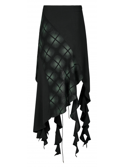 Elasticity Irregular Pleated Ruffle Design Dark Engraved Pendant Punk Long Skirt
