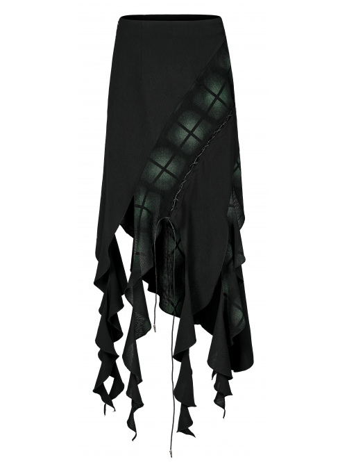 Elasticity Irregular Pleated Ruffle Design Dark Engraved Pendant Punk Long Skirt