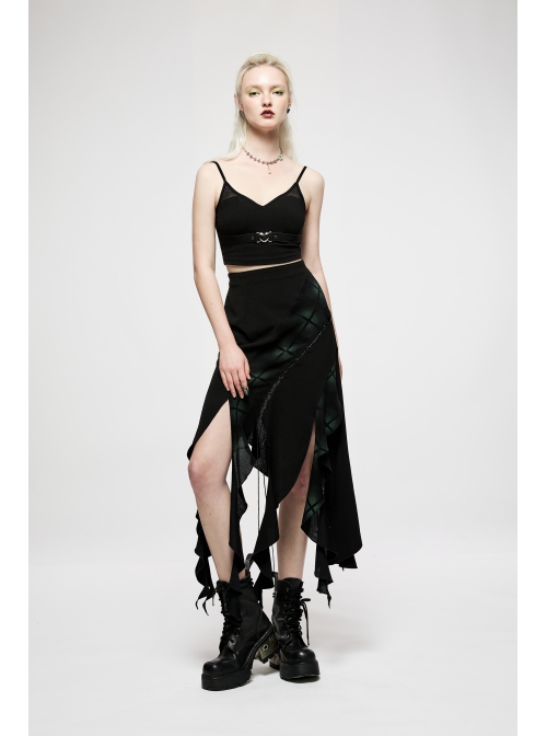 Elasticity Irregular Pleated Ruffle Design Dark Engraved Pendant Punk Long Skirt