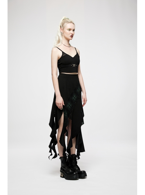 Elasticity Irregular Pleated Ruffle Design Dark Engraved Pendant Punk Long Skirt