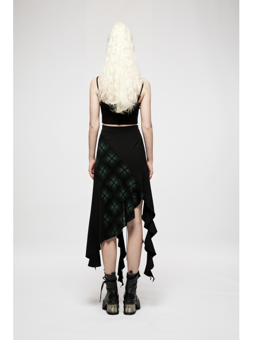 Elasticity Irregular Pleated Ruffle Design Dark Engraved Pendant Punk Long Skirt