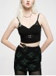 Black Punk Slim Fit Sexy Knitting Metal Heart Buckle Decoration Adjustable Shoulder Straps Female Crop Top