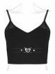 Black Punk Slim Fit Sexy Knitting Metal Heart Buckle Decoration Adjustable Shoulder Straps Female Crop Top