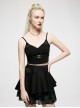 Black Punk Slim Fit Sexy Knitting Metal Heart Buckle Decoration Adjustable Shoulder Straps Female Crop Top