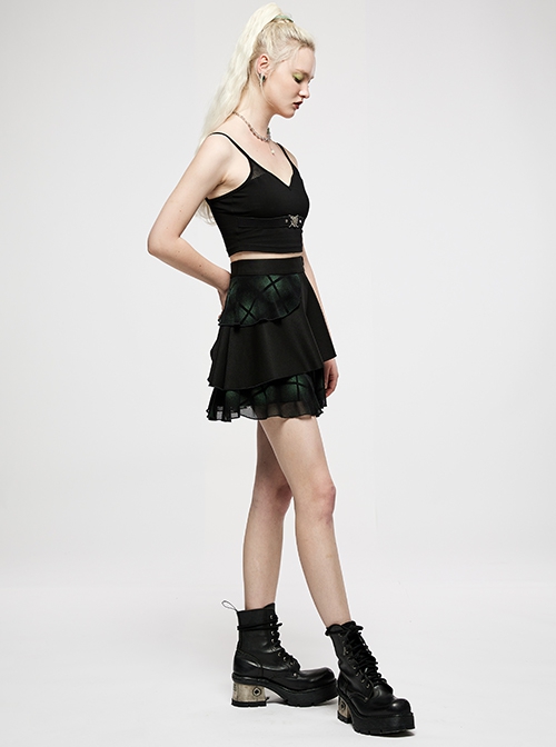 Black Punk Slim Fit Sexy Knitting Metal Heart Buckle Decoration Adjustable Shoulder Straps Female Crop Top