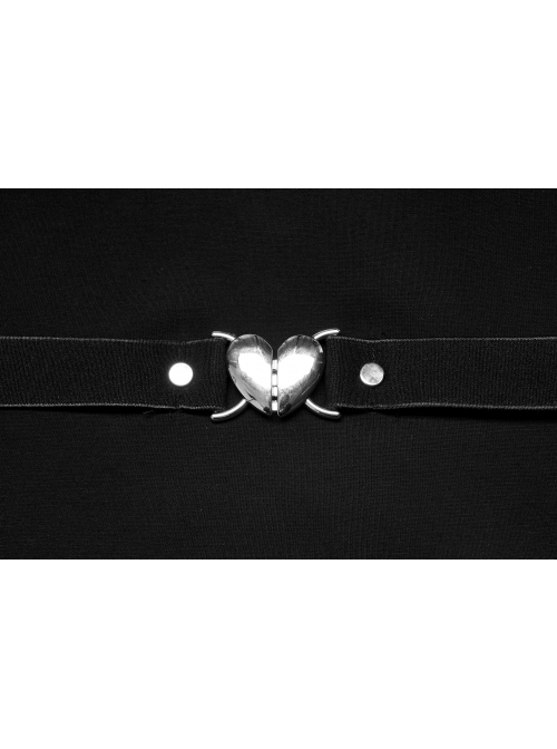 Black Punk Slim Fit Sexy Knitting Metal Heart Buckle Decoration Adjustable Shoulder Straps Female Crop Top