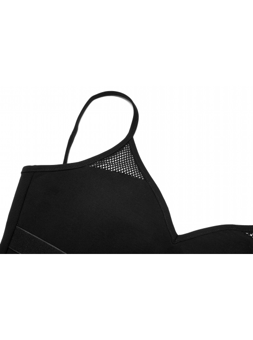 Black Punk Slim Fit Sexy Knitting Metal Heart Buckle Decoration Adjustable Shoulder Straps Female Crop Top
