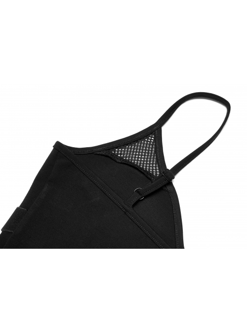 Black Punk Slim Fit Sexy Knitting Metal Heart Buckle Decoration Adjustable Shoulder Straps Female Crop Top