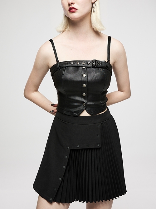 Punk Leather Laminated Fabric Sexy Metal Buckle Decoration Collar Leather Buckle Black Crop Top