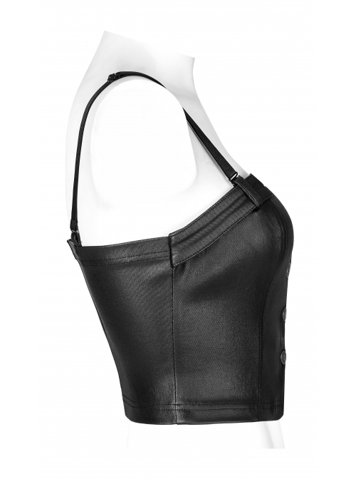 Punk Leather Laminated Fabric Sexy Metal Buckle Decoration Collar Leather Buckle Black Crop Top