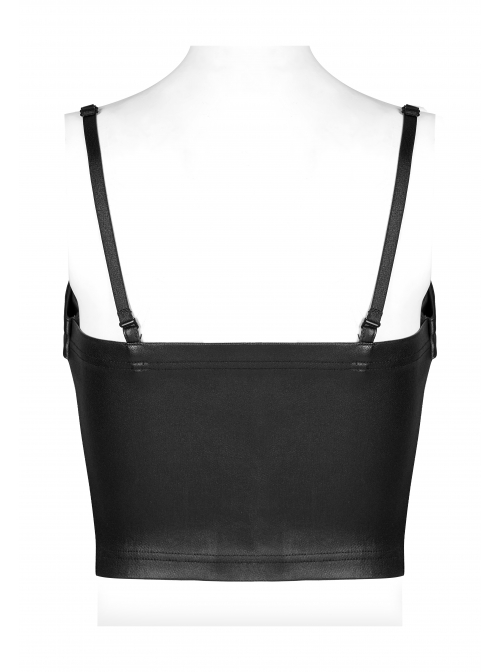 Punk Leather Laminated Fabric Sexy Metal Buckle Decoration Collar Leather Buckle Black Crop Top