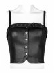 Punk Leather Laminated Fabric Sexy Metal Buckle Decoration Collar Leather Buckle Black Crop Top