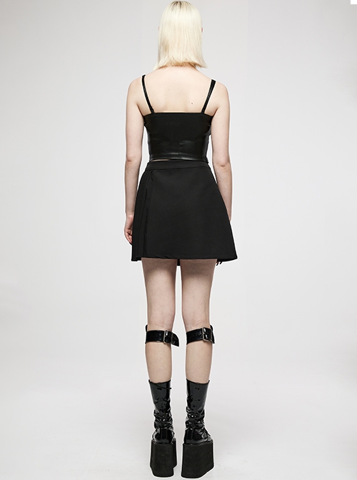 Punk Leather Laminated Fabric Sexy Metal Buckle Decoration Collar Leather Buckle Black Crop Top
