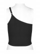 Dark Stretch Knit Personality Asymmetrical Skull Bones Butterfly Print One-Shoulder Black Crop Top