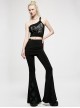 Dark Stretch Knit Personality Asymmetrical Skull Bones Butterfly Print One-Shoulder Black Crop Top