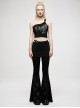 Dark Stretch Knit Personality Asymmetrical Skull Bones Butterfly Print One-Shoulder Black Crop Top