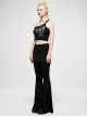 Dark Stretch Knit Personality Asymmetrical Skull Bones Butterfly Print One-Shoulder Black Crop Top
