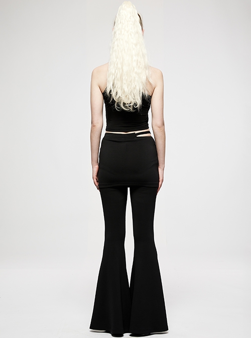 Dark Stretch Knit Personality Asymmetrical Skull Bones Butterfly Print One-Shoulder Black Crop Top