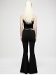 Dark Stretch Knit Personality Asymmetrical Skull Bones Butterfly Print One-Shoulder Black Crop Top