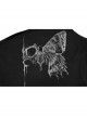 Dark Stretch Knit Personality Asymmetrical Skull Bones Butterfly Print One-Shoulder Black Crop Top