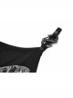 Dark Stretch Knit Personality Asymmetrical Skull Bones Butterfly Print One-Shoulder Black Crop Top