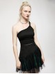 Punk Dark Stretch Knit Personality Asymmetric Sloping Shoulders  S-Shaped Rubber Buckle Decoration Black Crop Top