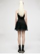 Punk Dark Stretch Knit Personality Asymmetric Sloping Shoulders  S-Shaped Rubber Buckle Decoration Black Crop Top