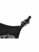 Punk Dark Stretch Knit Personality Asymmetric Sloping Shoulders  S-Shaped Rubber Buckle Decoration Black Crop Top