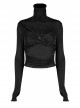 Punk Elasticity Soft Modal Cotton Pleated Asymmetric Butterfly Design Chain Buckle Black Long Sleeve T-Shirt